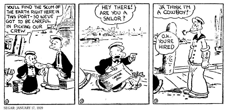 Primer historieta de Popeye el Marino, en 1929